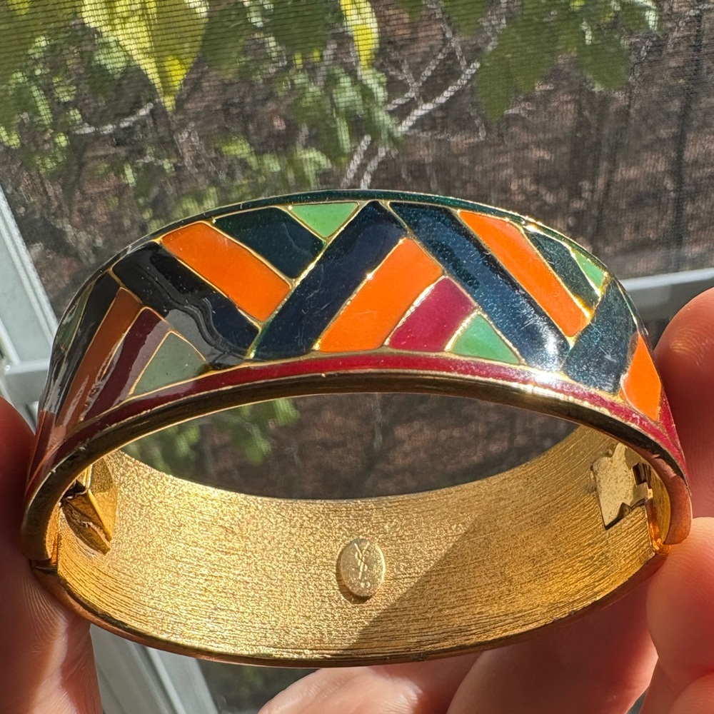 Vintage YSL Yves Saint Laurent Enamel Mosaic Hinged Cuff (c. 1970s–80s)✨ - Picture 3 of 11